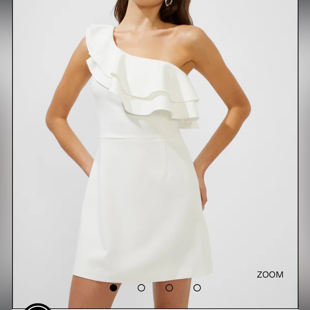 NWT French Connection Whisper Asymmetric Ruffle Dress in summer white